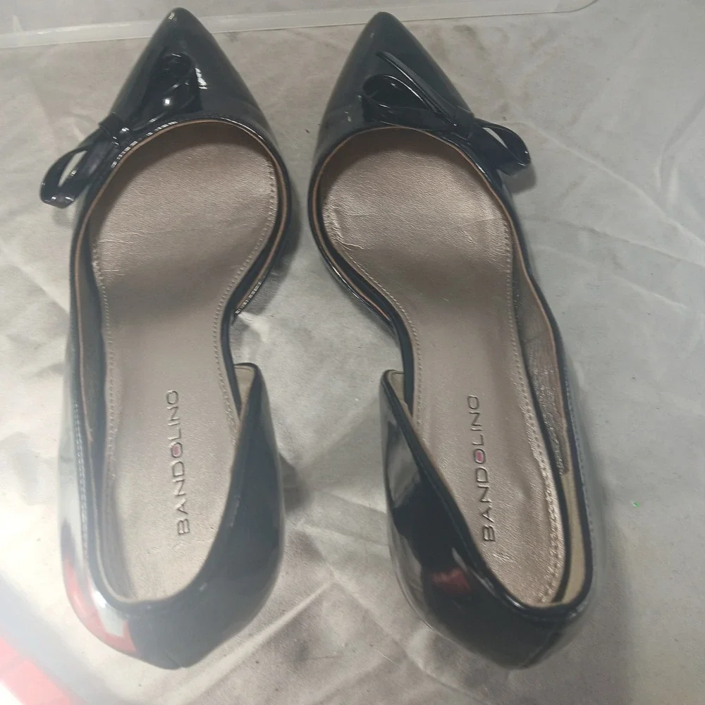 Bandolino BDIDALIE Black Patent Bow Pointed Toe Kitten‎ Heel dOrsay Pumps 8.5M